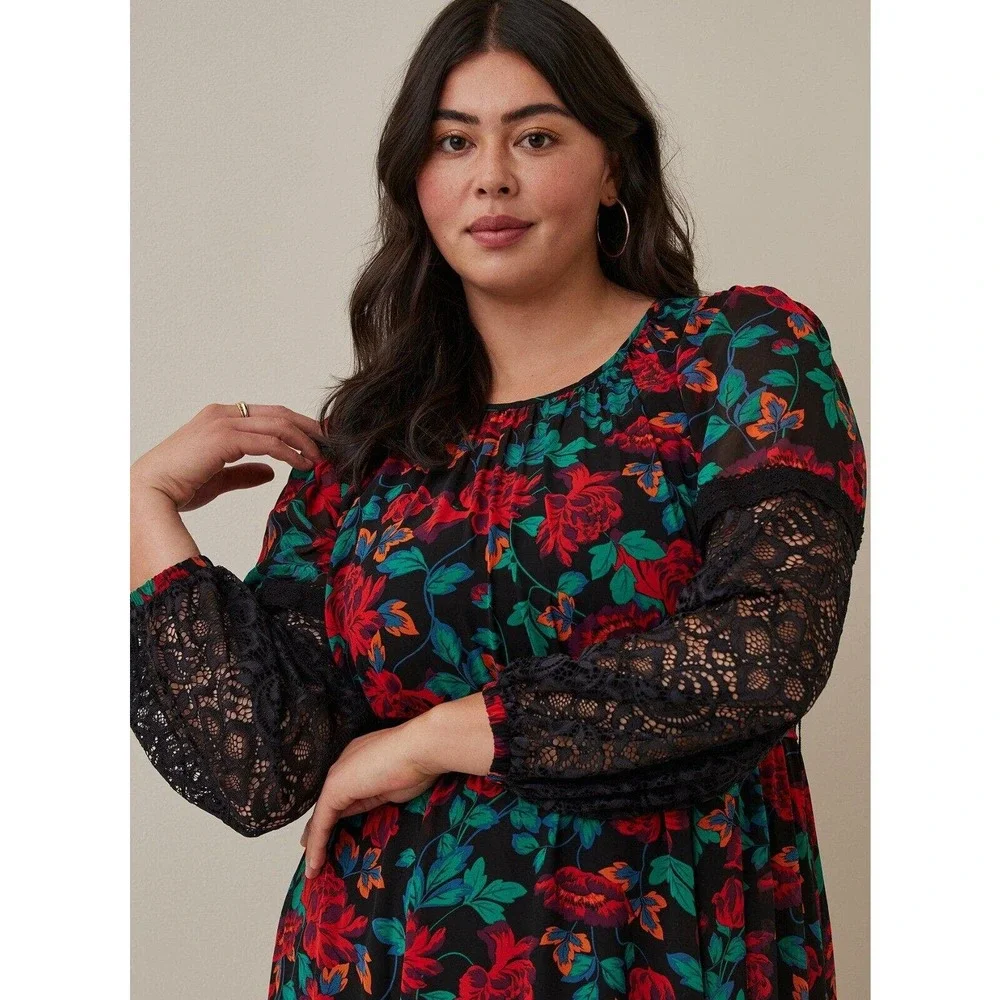 *Read* Torrid SHEER Maxi Peasant Dress Chiffon Floral *Minus Belt Plus Size 2 2X - Picture 11 of 14